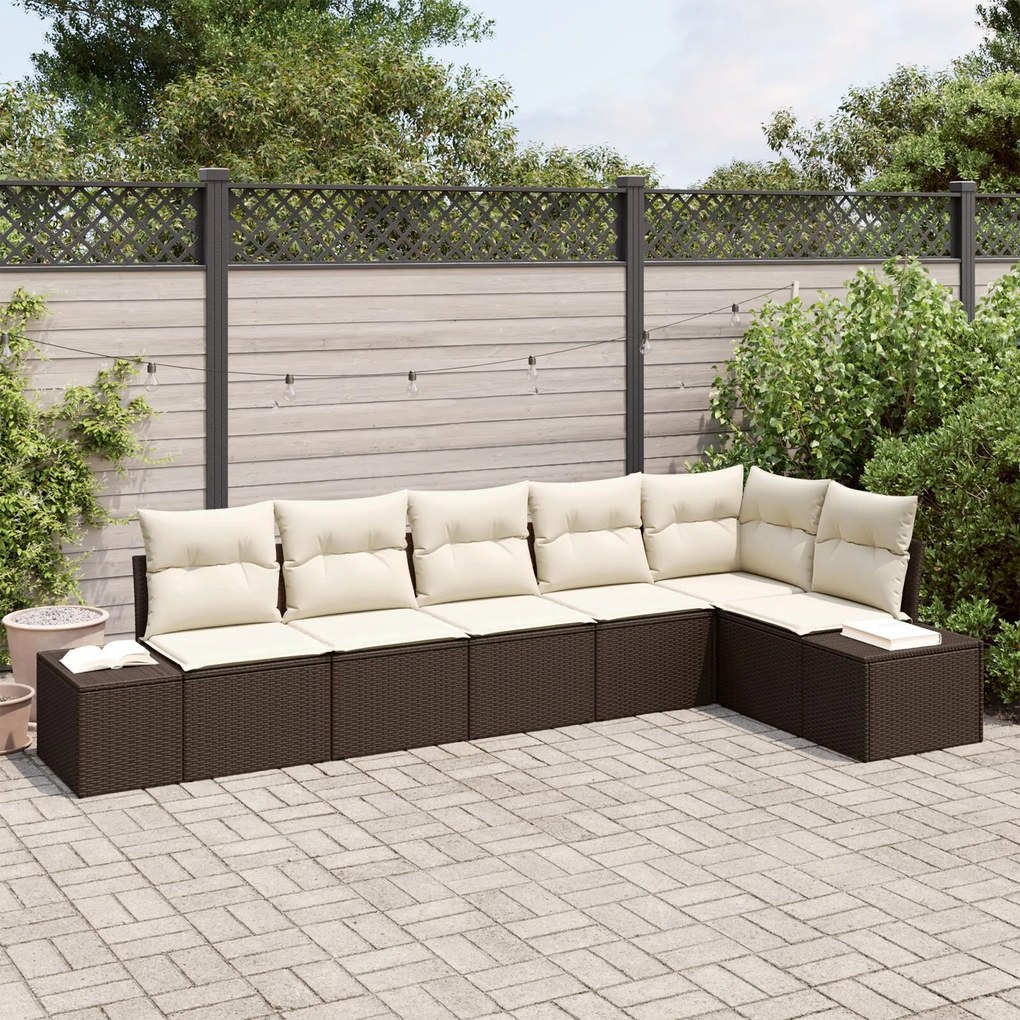 vidaXL Set de canapele pentru grădină 6 pcs maro și crem Rattan poli