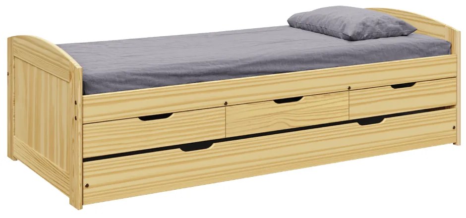 Pat cu pat extensibil, natural, lemn masiv, 90x200, MARINELLA NEW