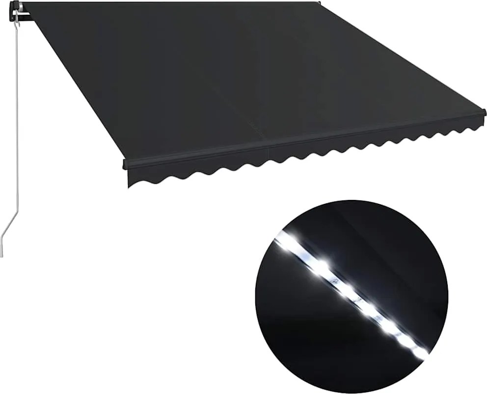 vidaXL Copertină retractabilă manual cu LED, antracit, 450 x 300 cm