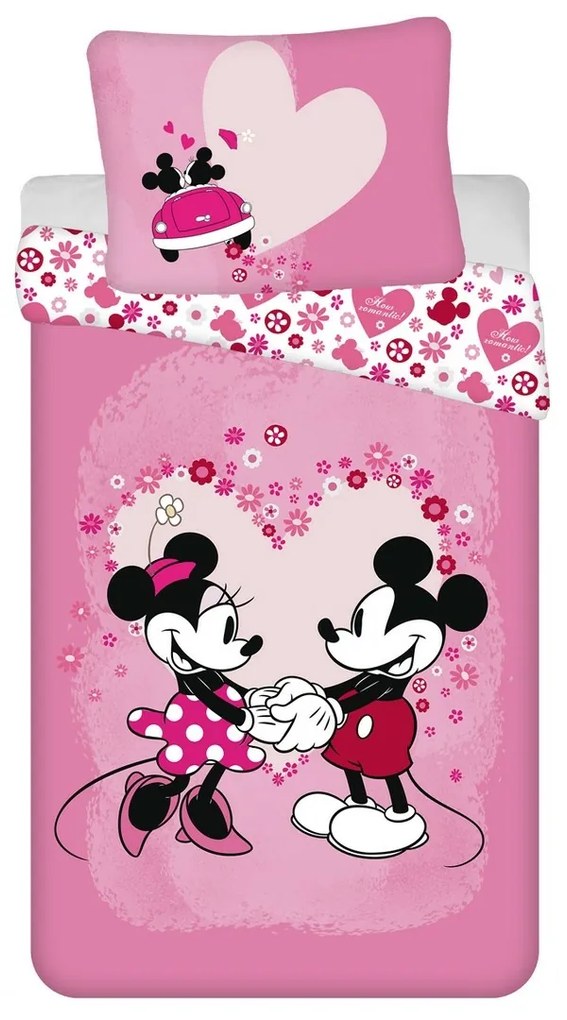 Lenjerie de pat microfibra copii MICKEY AND MINNIE LOVE roz Dimensiune lenjerie de pat: 70 x 90 cm | 140 x 200 cm