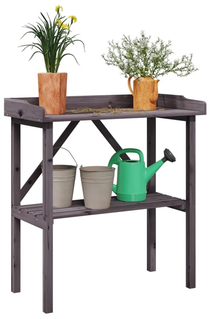 vidaXL Masă de plante cu raft, gri, 78x38x82,5 cm, lemn masiv de brad