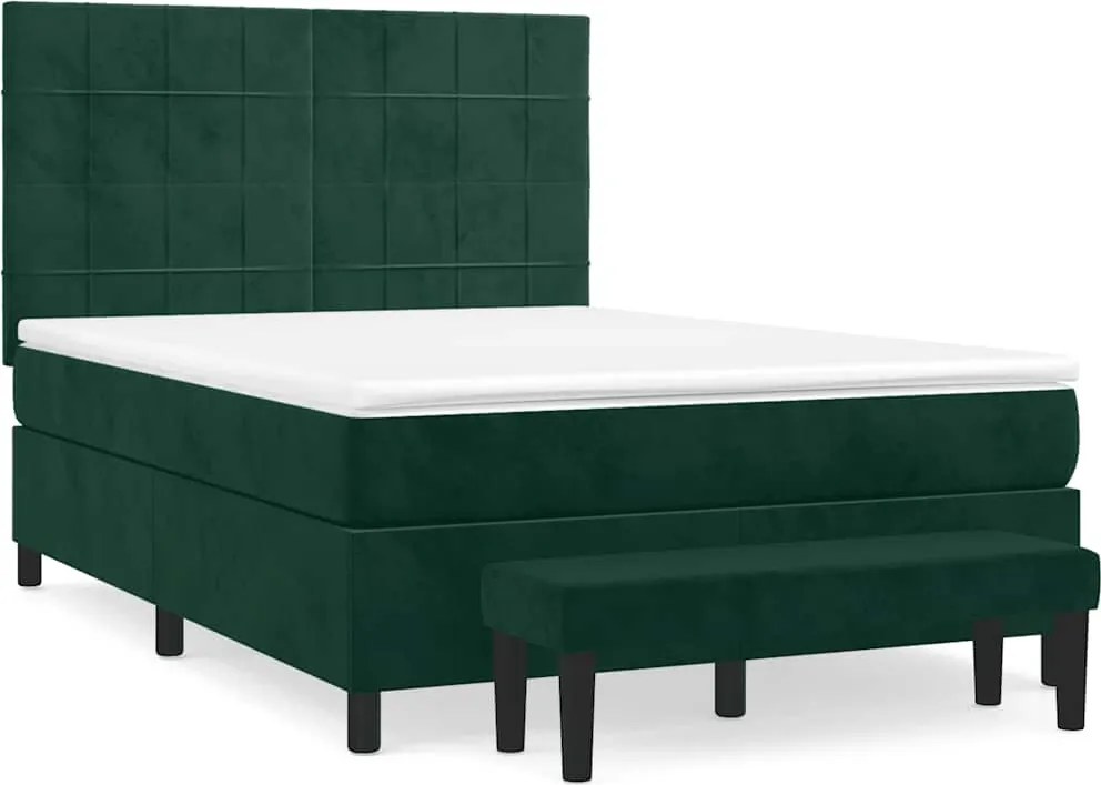 vidaXL Pat box spring cu saltea, verde închis, 140x190 cm, catifea