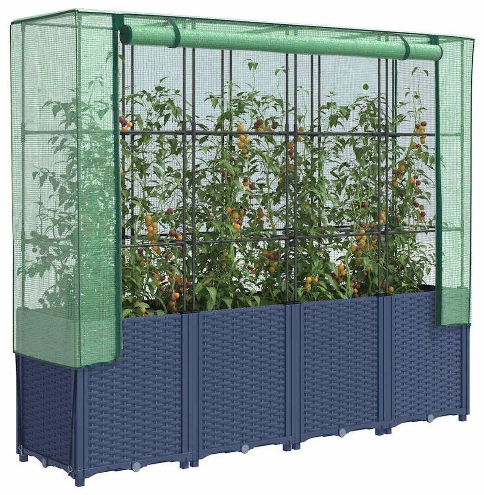 vidaXL Pat de grădinărit înălțat cu prelată pentru seră, aspect ratan, 160x40x153 cm