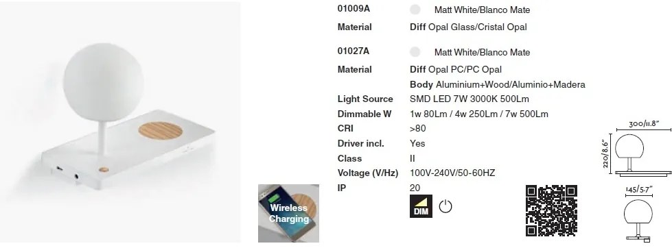 Aplica LED ultramoderna USB / Wireless charger NIKO dreapta