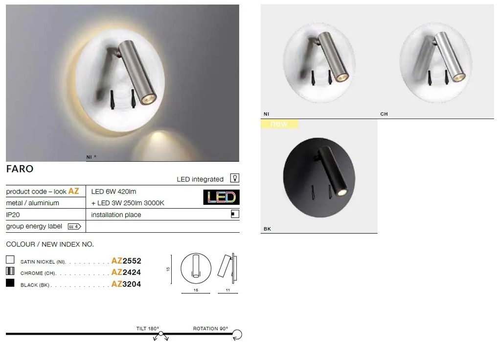 Aplica LED ambientala cu spot directionabil FARO neagra ZZ AZ3204