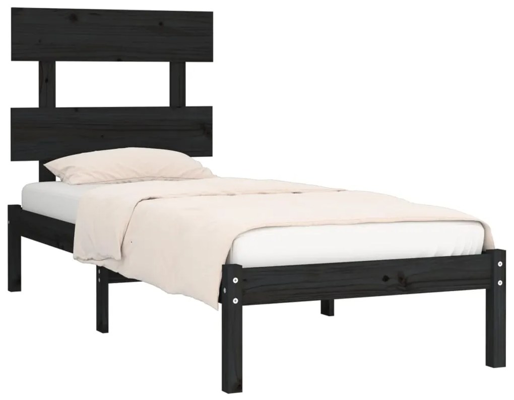 Cadru de pat Single 3FT6, negru, 90x190 cm, lemn masiv Negru, 90 x 190 cm