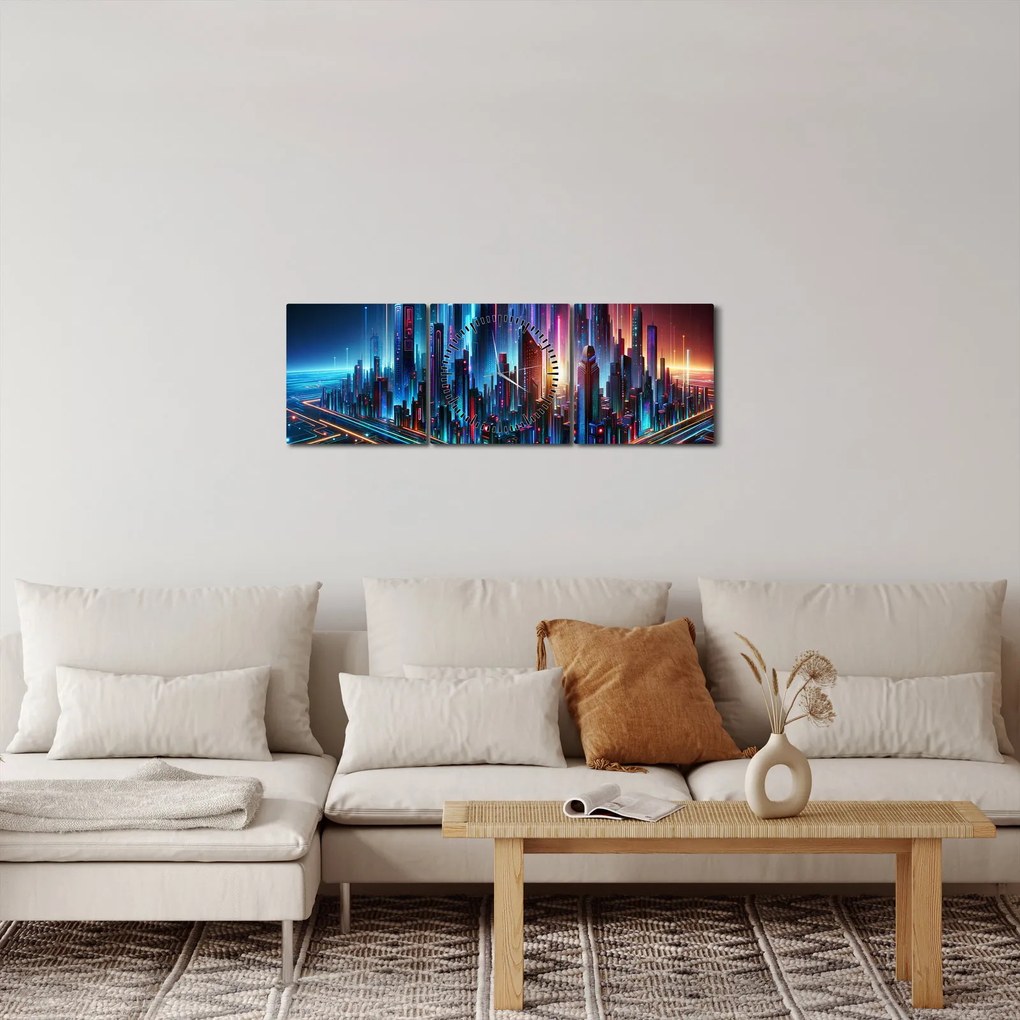 Tablou - Orașul viitorului (cu ceas) (90x30 cm)