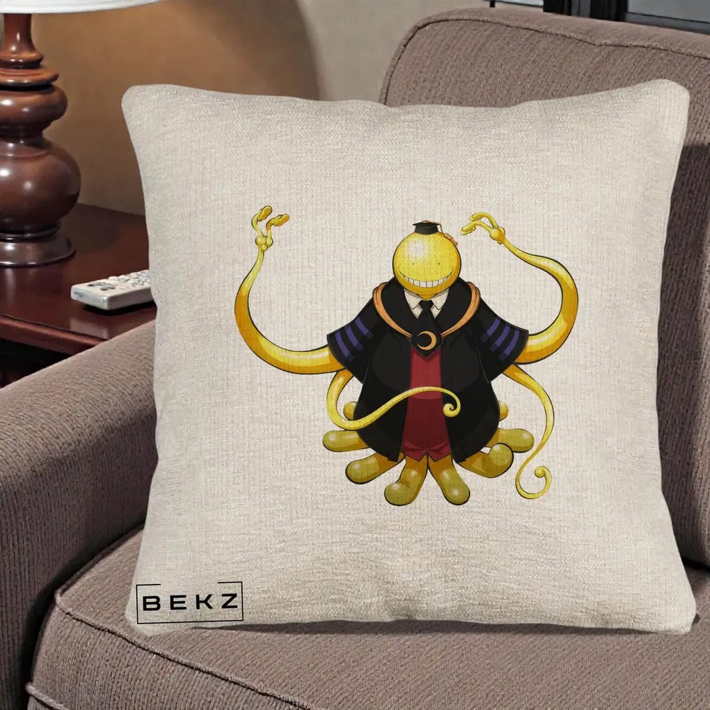 Perna Personalizata Assassination Classroom Koro-sensei, 40x40 cm, Bej Canapea, Husa Detasabila, Perna Inclusa, BEKZ®