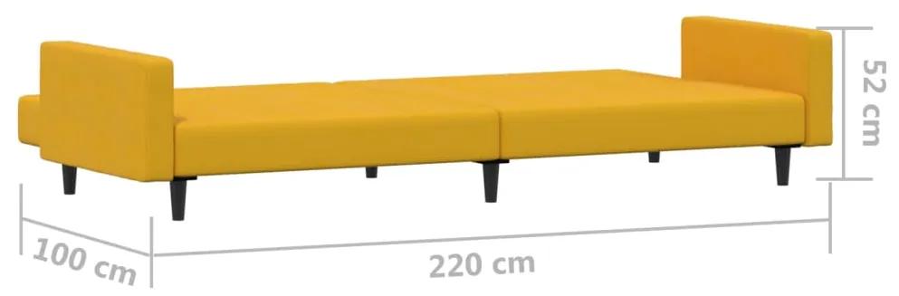 Canapea extensibila cu 2 locuri, galben, catifea Galben, Fara suport de picioare