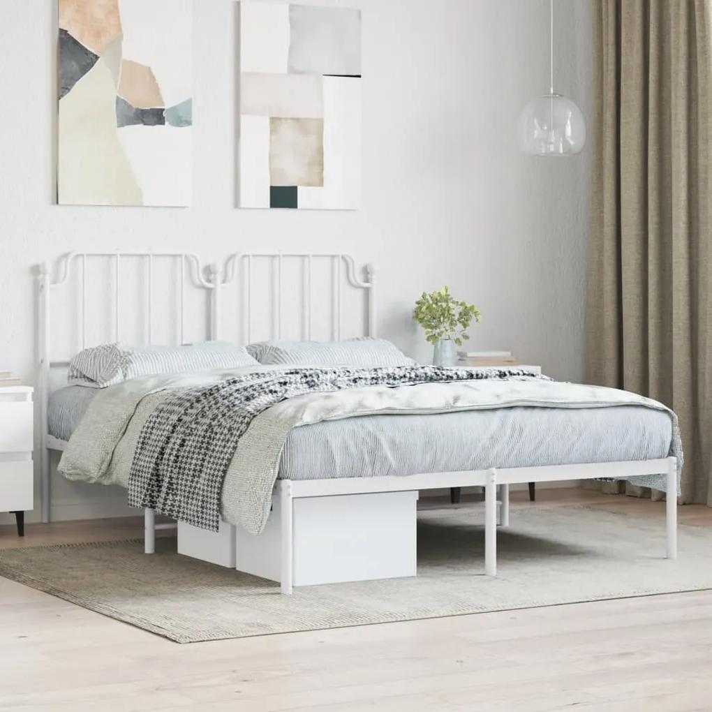 373937 vidaXL Cadru de pat metalic cu tăblie, alb, 140x200 cm