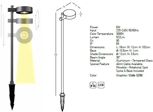 Proiector LED inalt cu tarus iluminat exterior decorativ IP65 Keahi