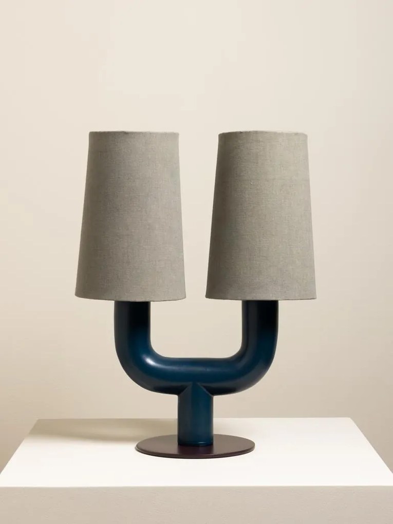 Lampa de masa, cu abajur din bumbac, Twins