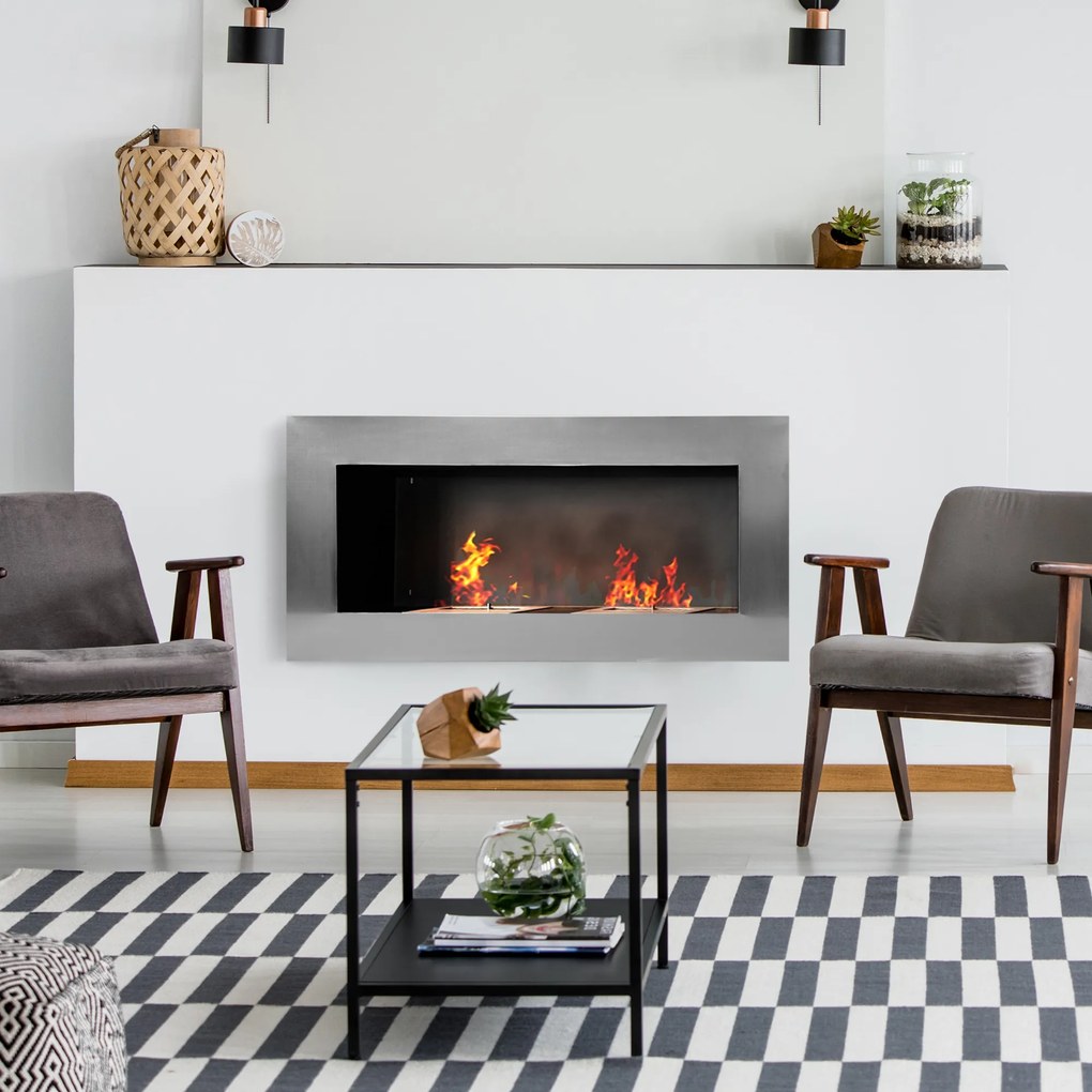 HOMCOM Semineu pe Bioetanol incalzitor Realizat din Inox cu 2 Arzătoare, aparat de incalzire ecologic 110x54x14cm  Aosom |Romania