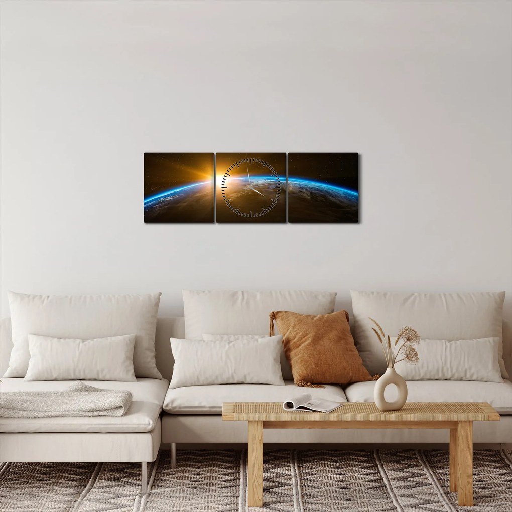 Tablou - Planeta Pământ și univers (cu ceas) (90x30 cm)