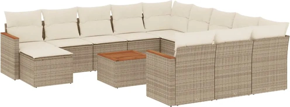 vidaXL Set canapele de grădină, 13 piese, cu perne, bej, poliratan