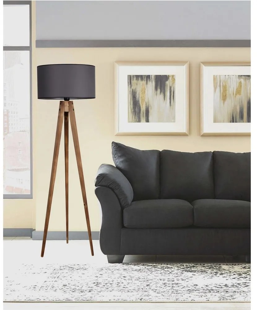 Lampadar negru/maro cu abajur textil (înălțime 153 cm) Tripod – Opviq lights