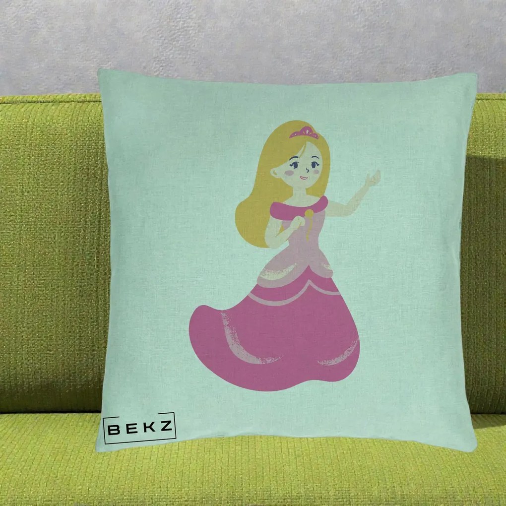 Perna Personalizata Printesa Roz cu Microfon, 40x40 cm, Verde Menta, Husa Detasabila, Perna Inclusa, BEKZ®