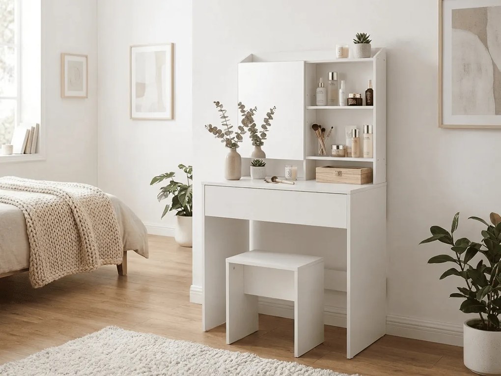 Masuta de toaleta cu oglinda LUNAVI 70x40 cm, albă