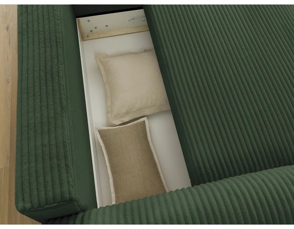 Colțar verde închis extensibil cu tapițerie din catifea reiată (cu colț pe partea dreaptă) Lucien – Bobochic Paris