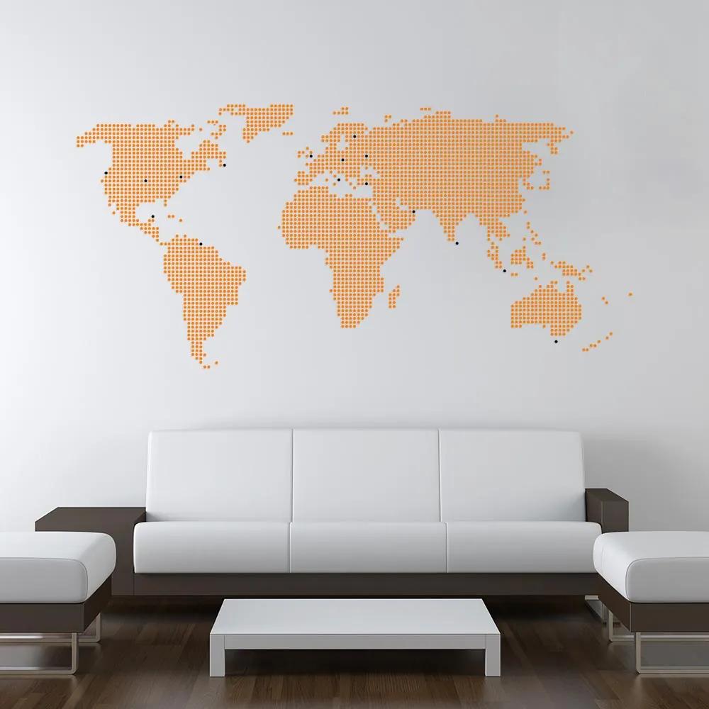 GLIX World map from dots - autocolant de perete Portocaliu 200 x 100 cm