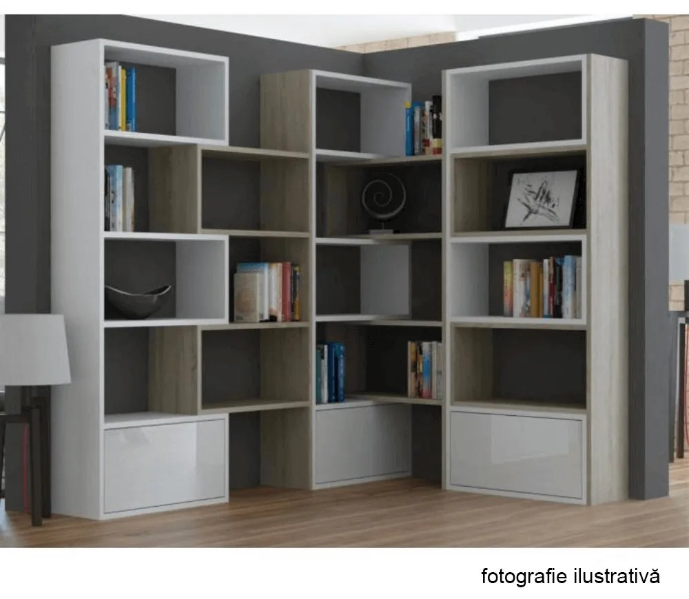 RAA601 - Rafturi colt, 130 cm, biblioteca pentru birou, dulap hol, living - Alb