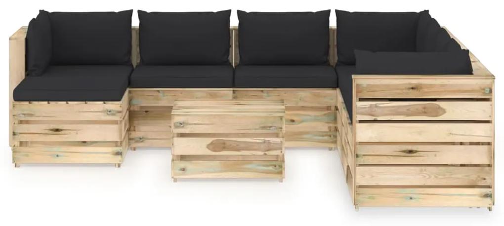 Set mobilier de gradina cu perne, 9 piese, lemn verde tratat negru si maro, 9
