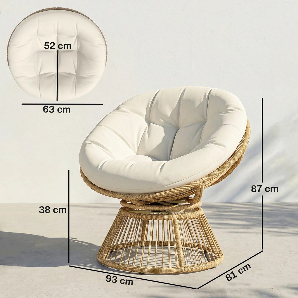 Outsunny Fotoliu Papasan Rotativ 360° Moon Chair cu Pernă pentru Interior/Exterior, Crem Alb | Aosom Romania