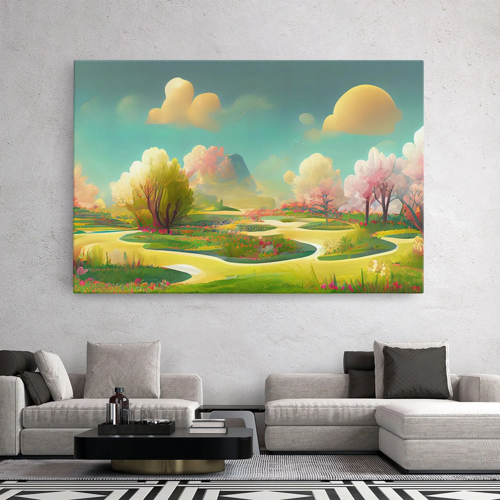 Tablou Canvas, 70x100cm, Dormitor si Living, Peisaje, Vara, Cartoon Spring