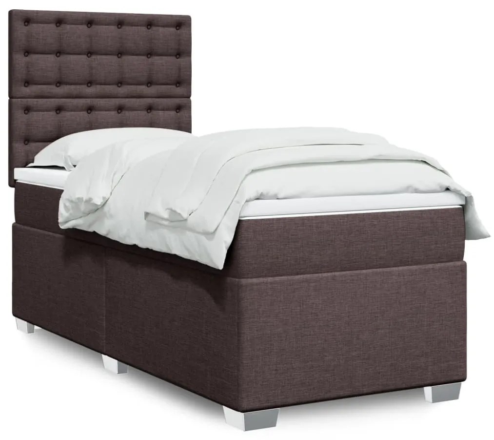 vidaXL Pat box spring cu saltea, maro închis, 100x200 cm, textil