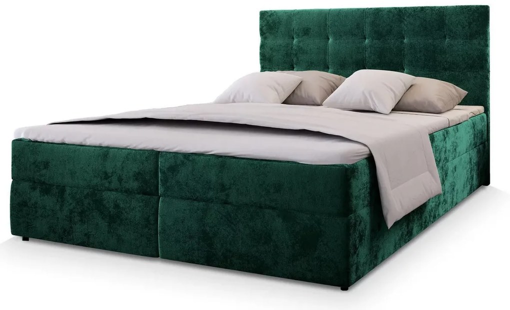 Pat tapițat boxspring GLORIEN VELVET 140x200 cm verde inchis Saltele: Saltea cu arcuri Bonell