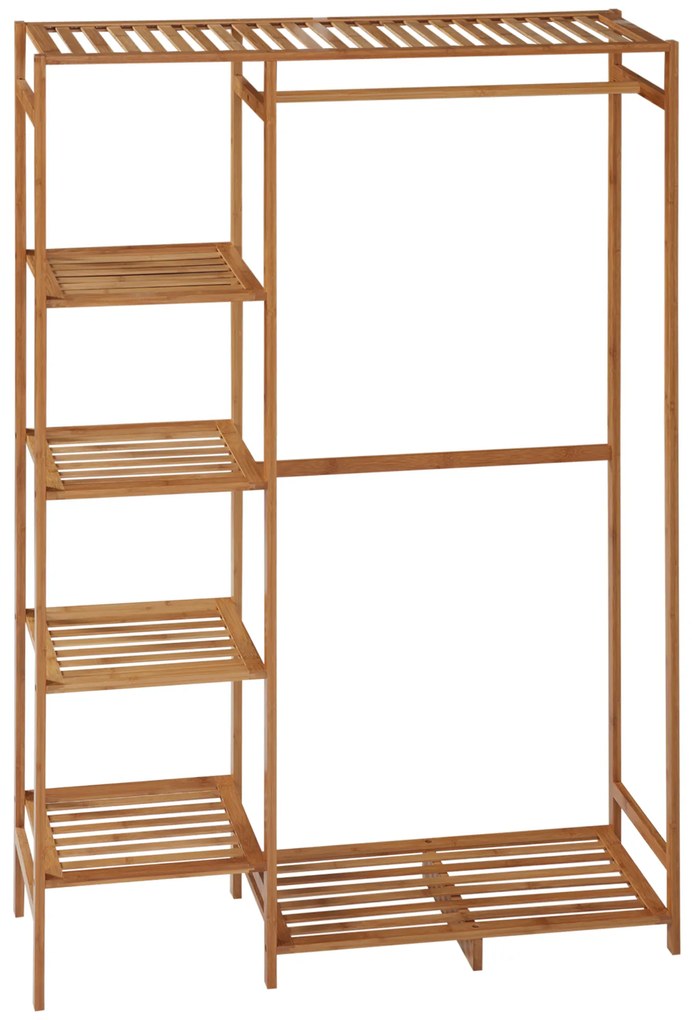 HOMCOM Portant pentru haine din bambus cu raft de depozitare pe 6 niveluri și bară de suspendare, 90x30x145cm, lemn natural | Aosom Romania