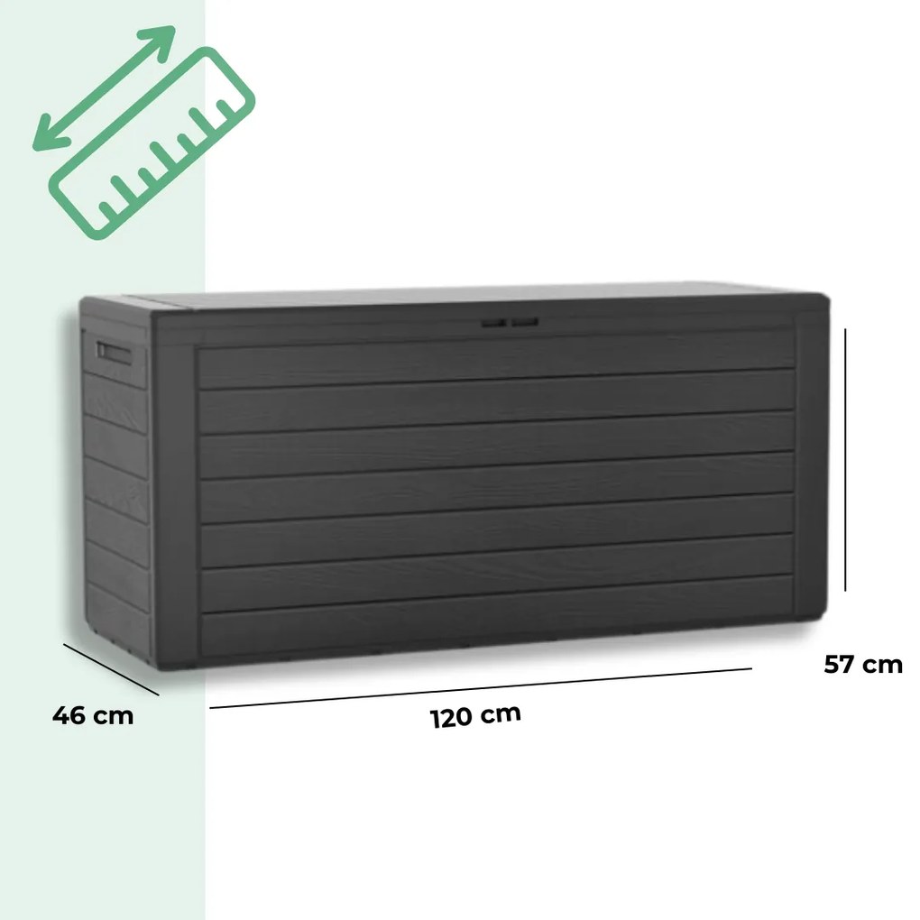 Cutie de depozitare WOODEBOX, 280L, 120x46x57cm, antracit Prosperplast