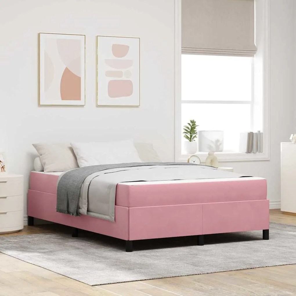 vidaXL Cadru de pat cu saltea Roz și alb 140 x 190 cm Catifea