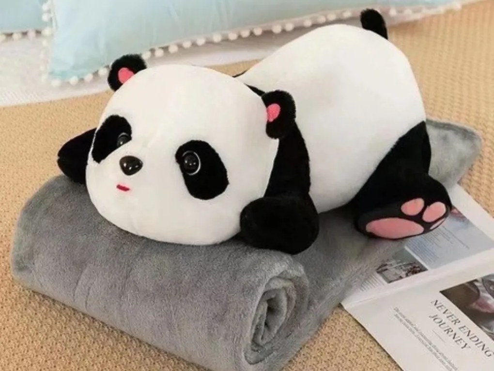 PANDA de plus cu patura pentru copii in interior alb