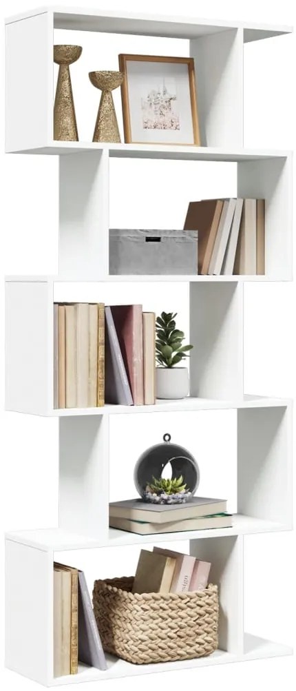 vidaXL Bibliotecă/separator cameră 5 niveluri, alb, 70x24x161 cm, lemn