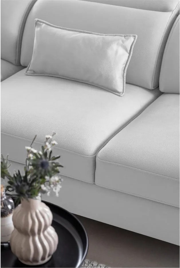 Colțar alb extensibil/cu spațiu de depozitare cu tapițerie din catifea (cu colț pe partea stângă/în formă de ”L”) Noble – ELTAP