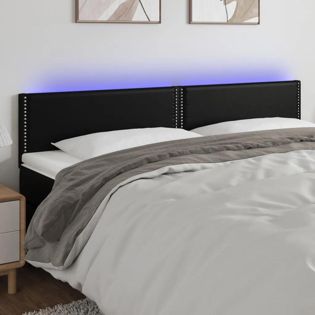 3121568 vidaXL Tăblie de pat cu LED, negru, 160x5x78/88 cm, piele ecologică