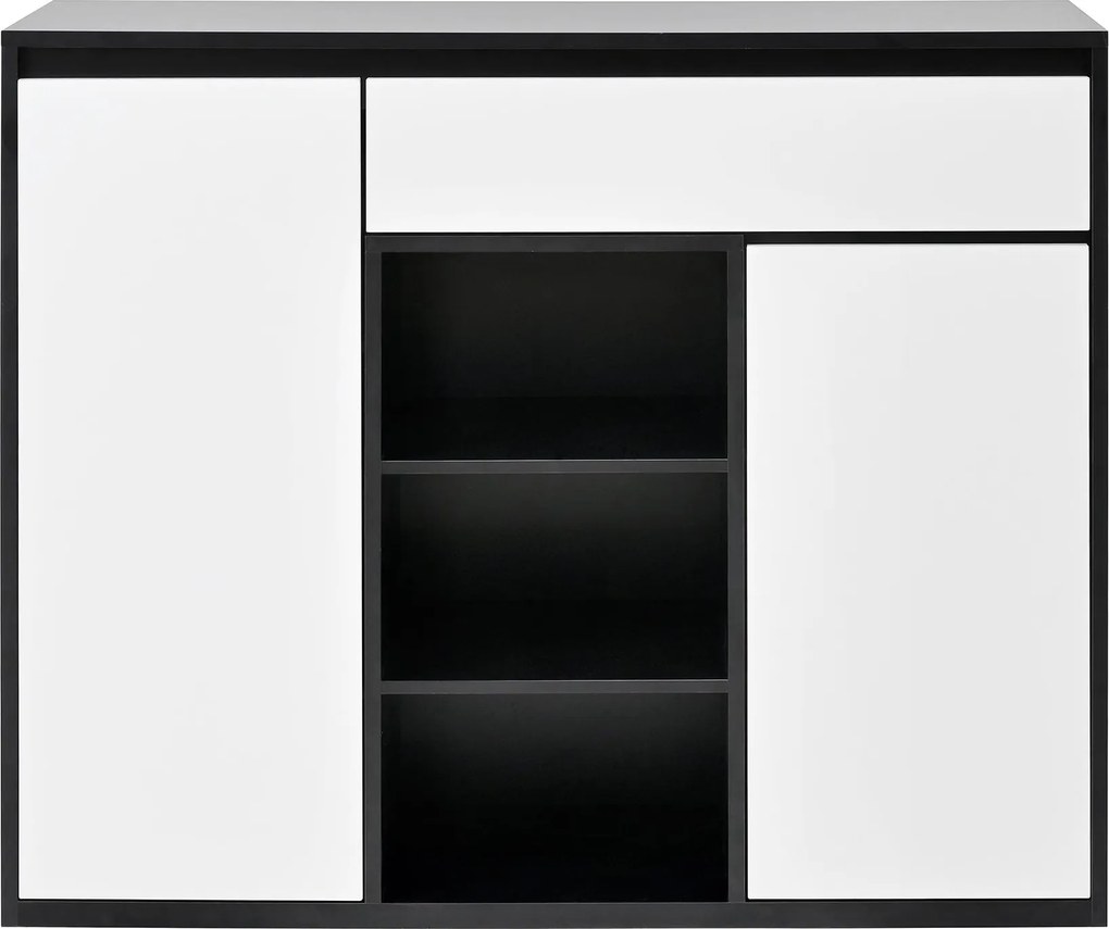 Dulap pentru pantofi cu 2 uși și 1 sertar, cu iluminare LED și raft reglabil pentru încălțăminte, 105x39,5x86 cm, Negru+Alb