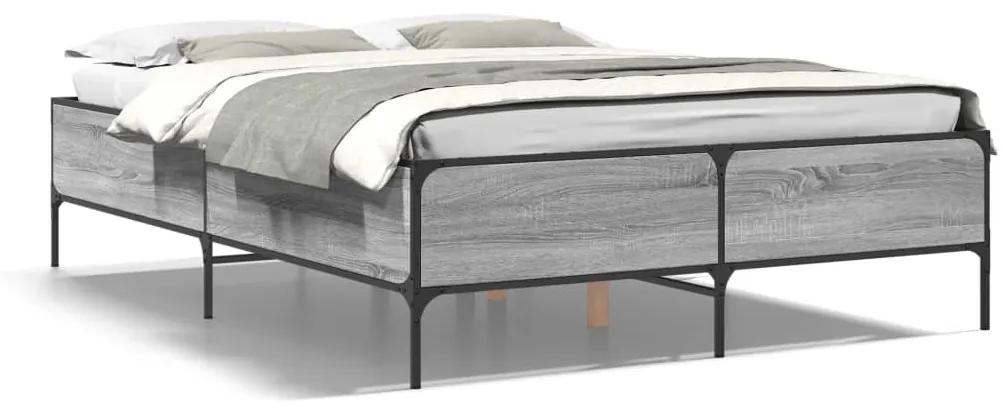 3279810 vidaXL Cadru de pat, gri sonoma, 140x190 cm, lemn prelucrat și metal