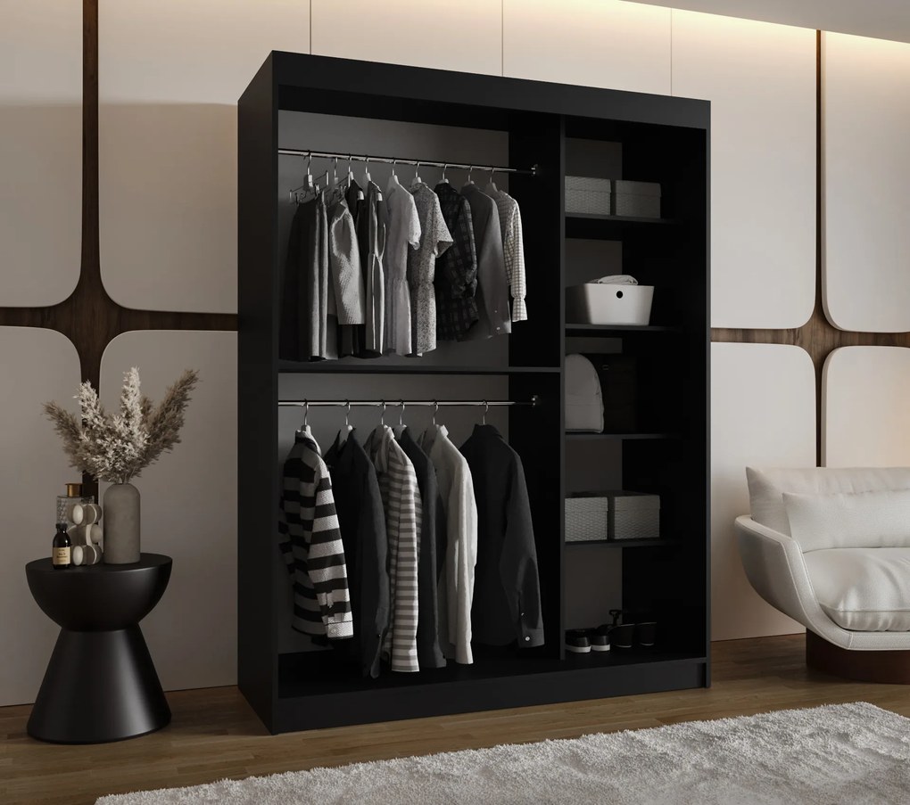 Dulap de haine 150 cm Boomer 3 (Negru) (cu iluminat). 1126280