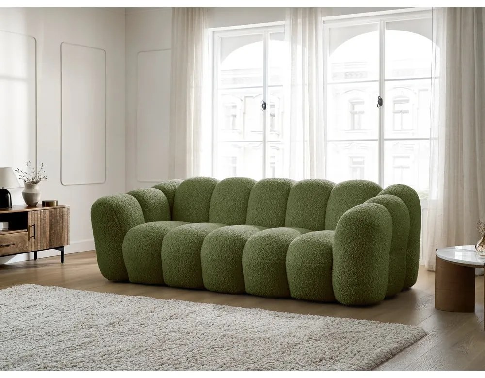 Canapea verde cu tapițerie din țesătură bouclé 232 cm Hippolyte – Bobochic Paris