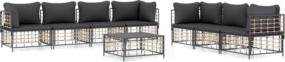 vidaXL Set mobilier de grădină cu perne, 8 piese, antracit, poliratan