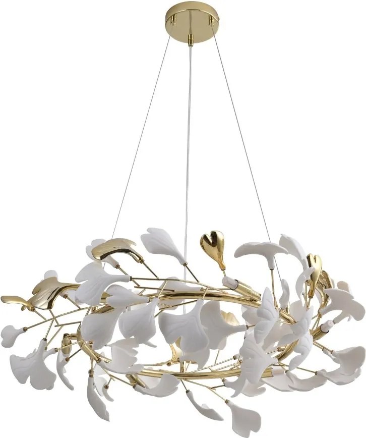 Lustra suspendata cu elemente decorative ceramice albe LEAF