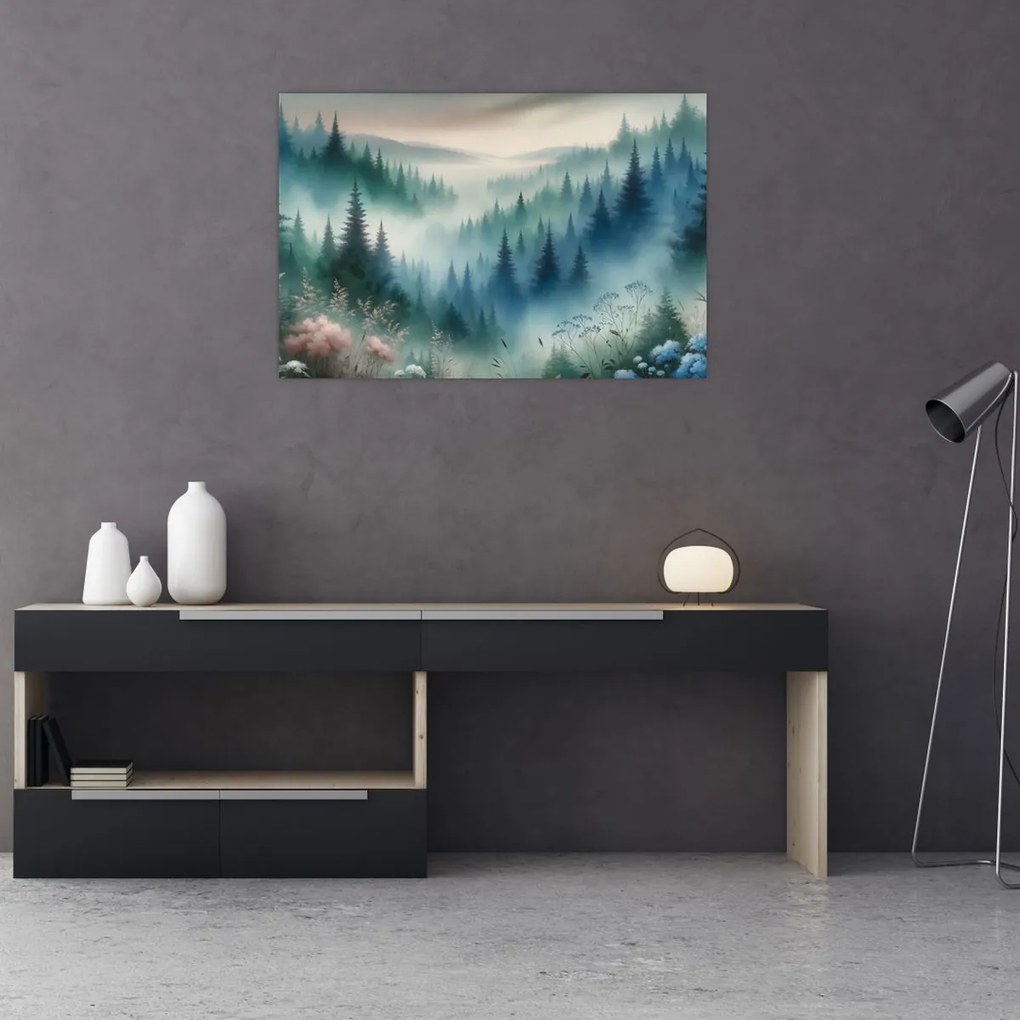 Tablou - Peisaj forestier cu ceață (90x60 cm)