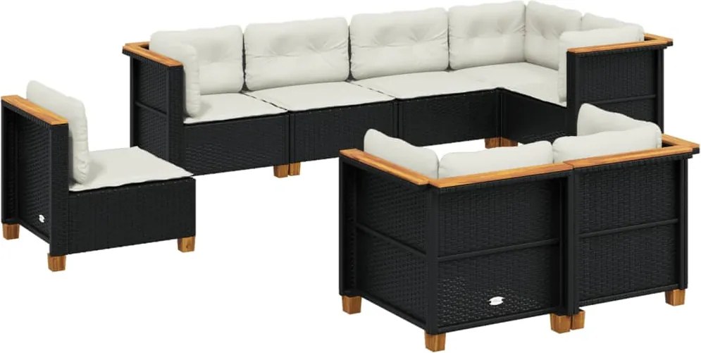 vidaXL Set mobilier de grădină cu perne, 8 piese, negru, poliratan