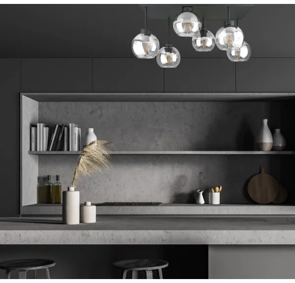 Lustră aplicată NESSA 6xE27/60W/230V negru/transparent