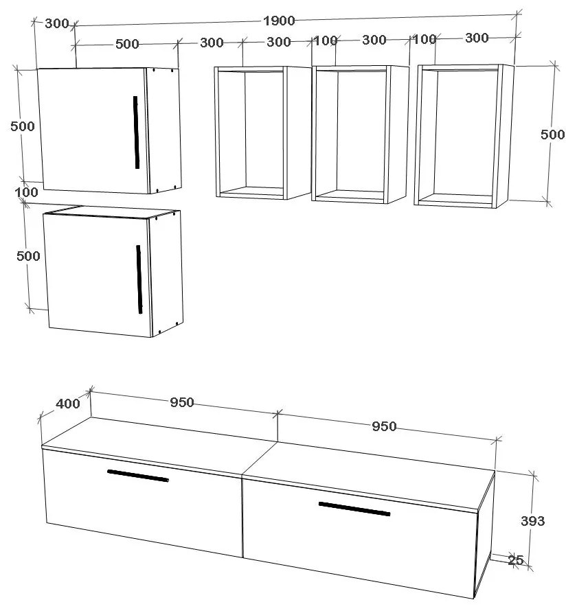 Living haaus V8, Antracit/Stejar Artisan, L 190 cm