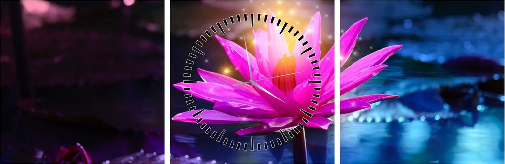 Tablou cu lotus pe apă (cu ceas) (90x30 cm)