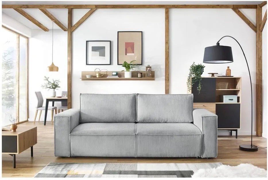 Canapea extensibilă din reiat Bobochic Paris Nihad, 245 cm, gri deschis