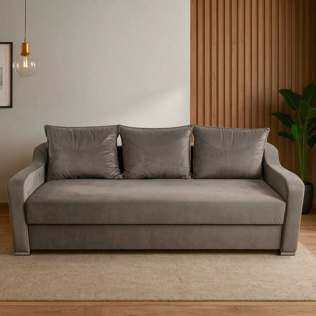 Canapea GIULIA extensibila, 3 locuri, cu lada de depozitare, catifea maro cappuccino , 220x100x80 Maro Cappuccino